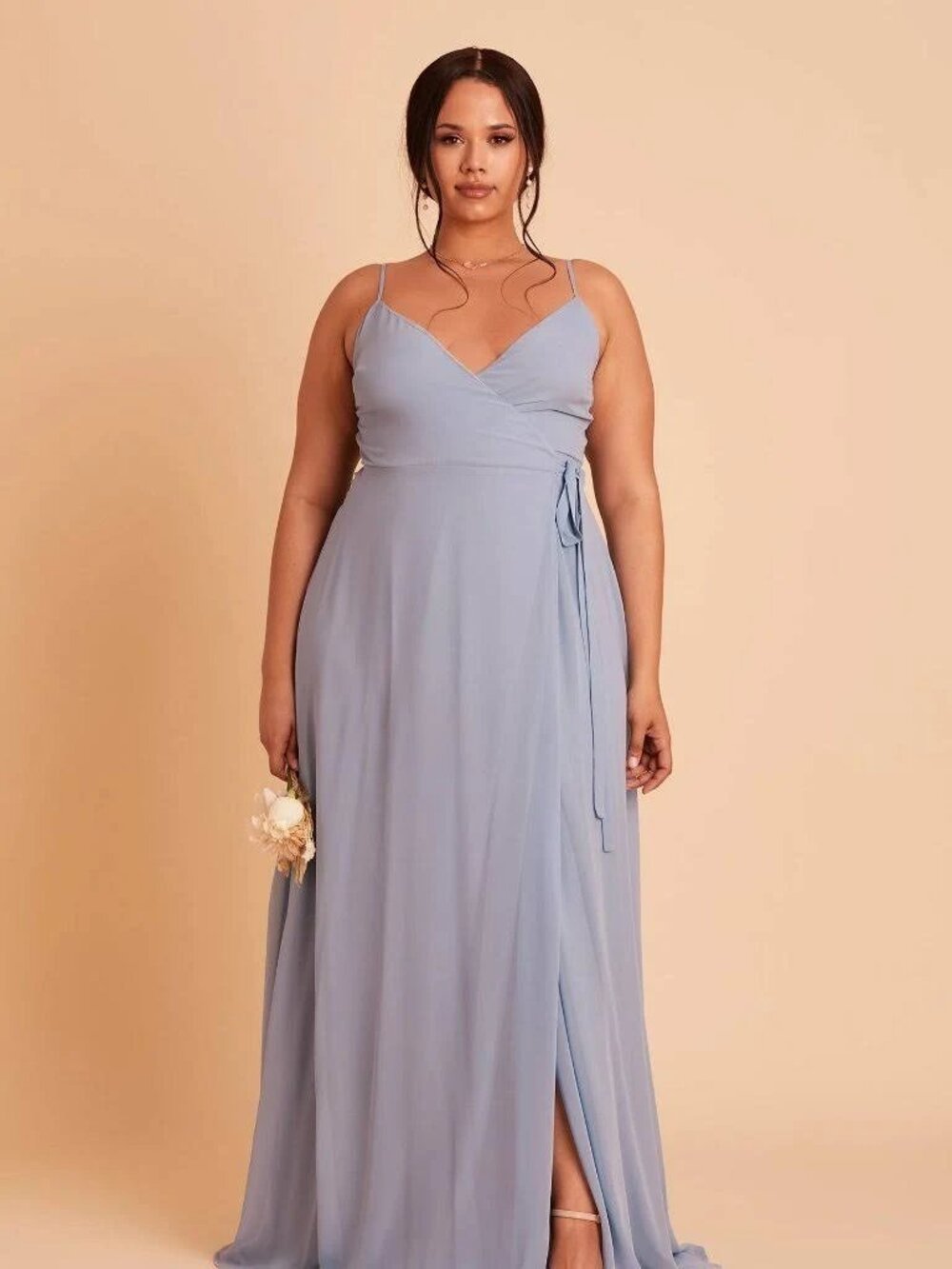 Birdy Grey Cindy Chiffon Wrap Maxi Bridesmaid Dress Dusty Blue 2X Discontinued